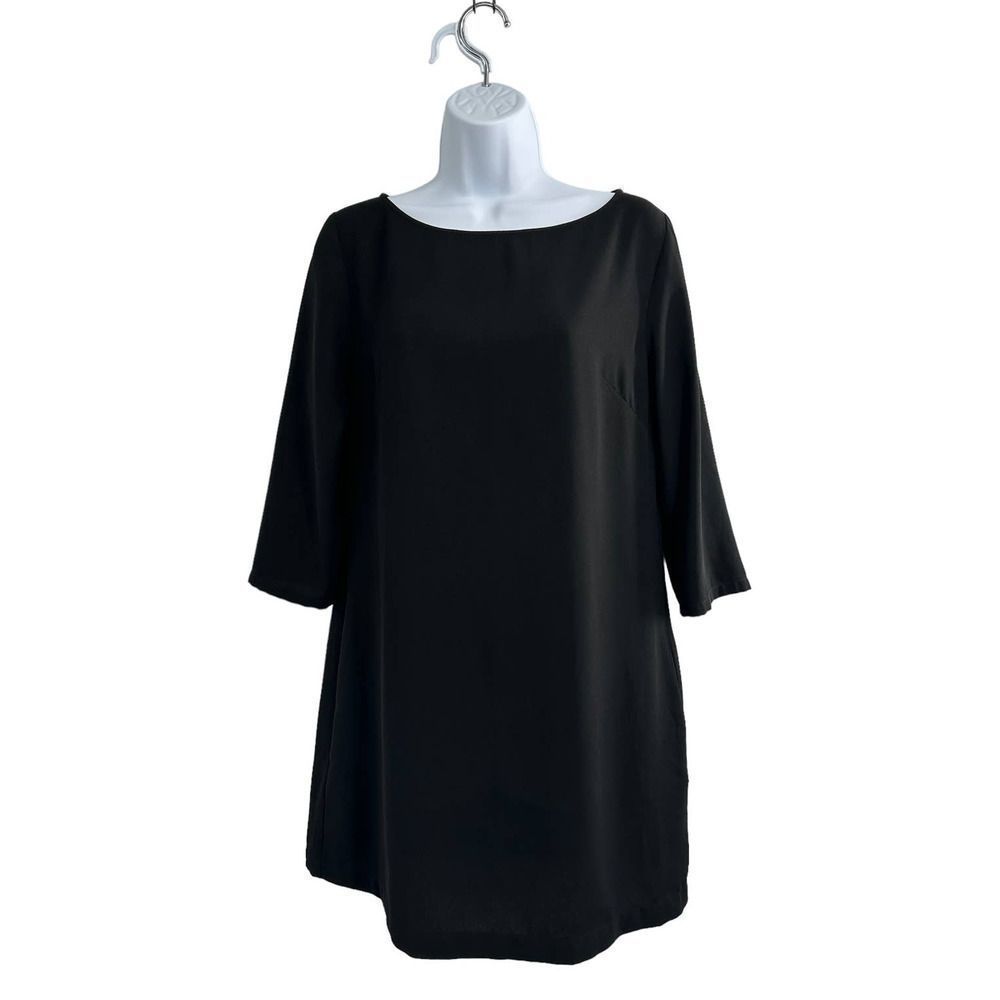 Tildon Black 3/4 Sleeves Keyhole Back Mini Shift Dress‎ Small